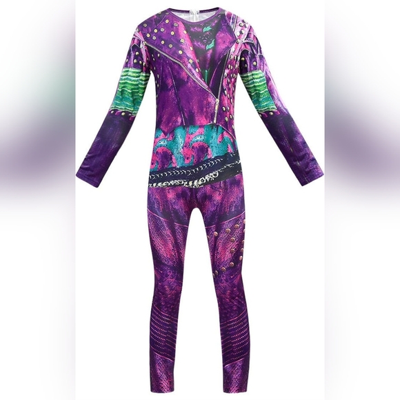 Source Unknown Other - Descendants Mal Costume‎ Little Girls 3D Printed Jumpsuit Party Dress Up 120
